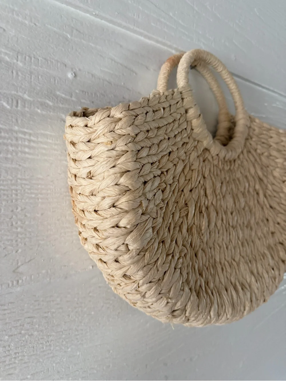 Natural Woven Raffia Circle Handle Tote Bag Boho Beach Purse Beige